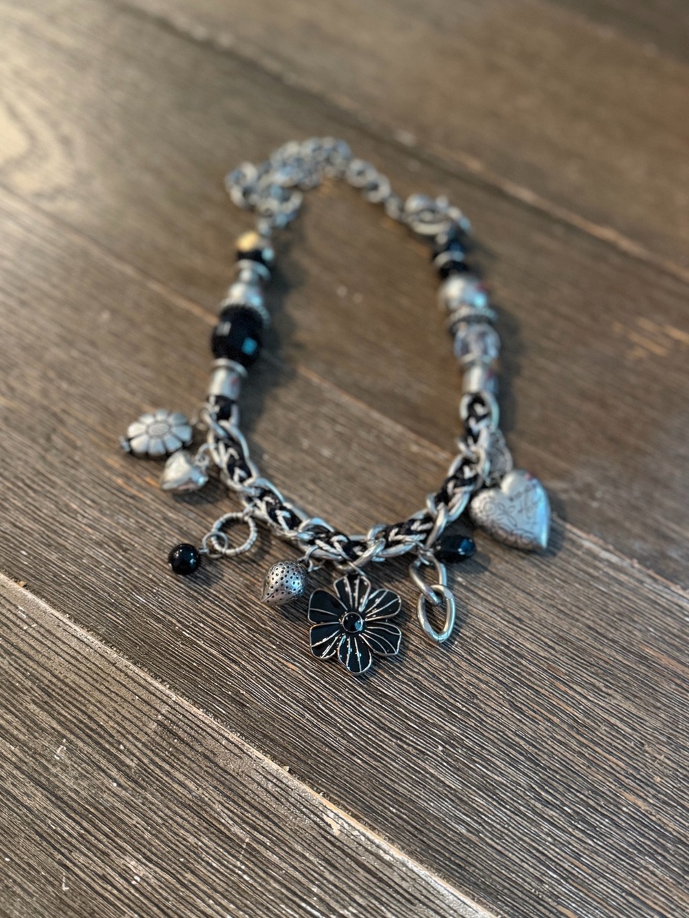 Chunky silver and black Charmed I'm sure  heart verse  Luke 10:27 necklace 21” - Picture 3 of 16